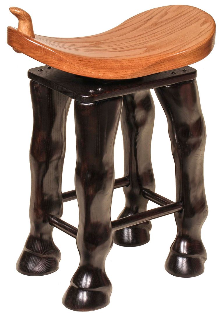 Whimsical 24" Horse Western Saddle Stool Carved Legs Solid Wood Swivel